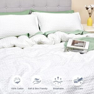 PHF 100% Cotton Waffle Duvet Cover Queen, Ultra Soft Cozy Duvet Cover Set for All Season, Comfy Skin-Friendly Luxury Decorative Textured Comforter Cover with Pillow Shams, 90"x90", White