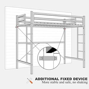 IKIFLY Metal Twin Size Loft Bed Frame - Heavy Duty Princess Cute Loft Beds with 2 Ladders & Safety Guard Rail, Space-Saving, Noise Free, No Box Spring Needed - Pink