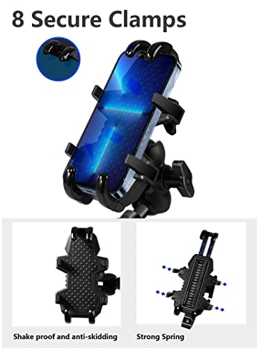 ZIDIYORUO ATV Phone Holder, Quad Phone Mount, 8 Clamps Holds 4.7-7.1" Phones, One Hand Operation Motorcycle Phone Clip for 7/8-9/8" Handlebar,Compatible with Yamaha Polaris Honda Can Am