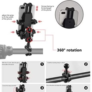 ZIDIYORUO ATV Phone Holder, Quad Phone Mount, 8 Clamps Holds 4.7-7.1" Phones, One Hand Operation Motorcycle Phone Clip for 7/8-9/8" Handlebar,Compatible with Yamaha Polaris Honda Can Am