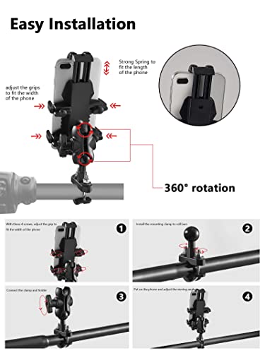 ZIDIYORUO ATV Phone Holder, Quad Phone Mount, 8 Clamps Holds 4.7-7.1" Phones, One Hand Operation Motorcycle Phone Clip for 7/8-9/8" Handlebar,Compatible with Yamaha Polaris Honda Can Am