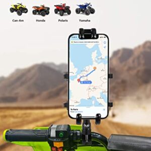 ZIDIYORUO ATV Phone Holder, Quad Phone Mount, 8 Clamps Holds 4.7-7.1" Phones, One Hand Operation Motorcycle Phone Clip for 7/8-9/8" Handlebar,Compatible with Yamaha Polaris Honda Can Am