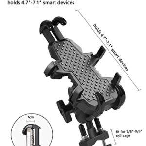 ZIDIYORUO ATV Phone Holder, Quad Phone Mount, 8 Clamps Holds 4.7-7.1" Phones, One Hand Operation Motorcycle Phone Clip for 7/8-9/8" Handlebar,Compatible with Yamaha Polaris Honda Can Am