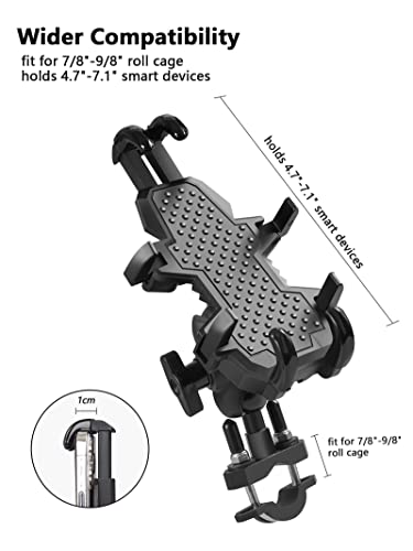 ZIDIYORUO ATV Phone Holder, Quad Phone Mount, 8 Clamps Holds 4.7-7.1" Phones, One Hand Operation Motorcycle Phone Clip for 7/8-9/8" Handlebar,Compatible with Yamaha Polaris Honda Can Am