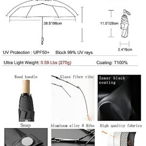 choedii Sun Umbrella UV protection Compact Portable Ultra light Weight Parasol Travel Rain Umbrella For Walking Women Waterproof Folding Umbrella 8 Ribs 0.59 Lbs (Black Manual)