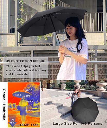 choedii Sun Umbrella UV protection Compact Portable Ultra light Weight Parasol Travel Rain Umbrella For Walking Women Waterproof Folding Umbrella 8 Ribs 0.59 Lbs (Black Manual)