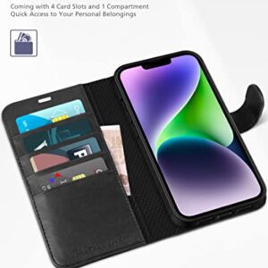 TUCCH Case for iPhone 14 Plus Wallet Case, [RFID Blocking] 4 Card Holder Stand [Shockproof TPU Interior Case] PU Leather Magnetic Protective Flip Cover Compatible with iPhone 14 Plus 6.7" 2022, Black
