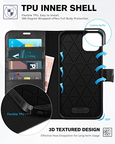 TUCCH Case for iPhone 14 Plus Wallet Case, [RFID Blocking] 4 Card Holder Stand [Shockproof TPU Interior Case] PU Leather Magnetic Protective Flip Cover Compatible with iPhone 14 Plus 6.7" 2022, Black