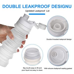 Muslish Collapsible Water Bottle 18oz(550ml), BPA Free Silicone Foldable Water Bottles for Travel Gym Camping Hiking, Reuseable Portable Leak Proof Sports Water Bottle with Carabiner(Clear)