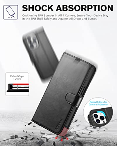 TUCCH Case for iPhone 14 Pro Max Wallet Case, [RFID Blocking] 4 Card Holder Stand [Shockproof TPU Interior Case] PU Leather Magnetic Protective Flip Cover Compatible with iPhone 14 Pro Max 6.7", Black