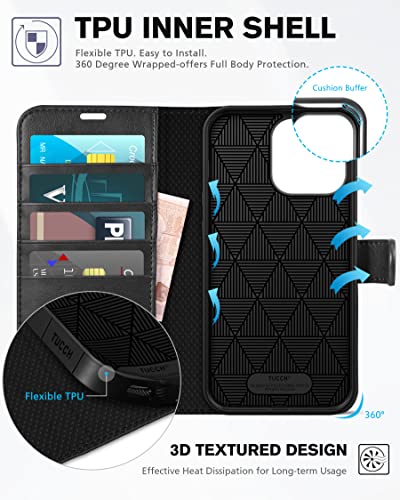 TUCCH Case for iPhone 14 Pro Max Wallet Case, [RFID Blocking] 4 Card Holder Stand [Shockproof TPU Interior Case] PU Leather Magnetic Protective Flip Cover Compatible with iPhone 14 Pro Max 6.7", Black