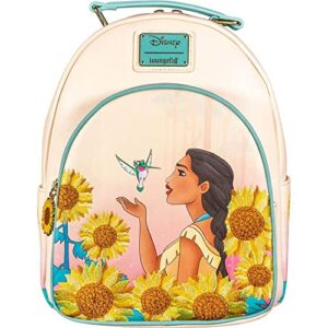 loungefly mini backpack, disney pocahontas, flint sun flowers