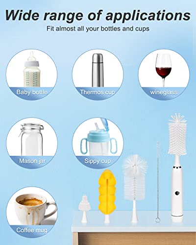 Electric Bottle Brush Set, Baby Bottle Cleaner Brush with Replaceable Brush Head, Electric Baby Bottle Brush for Water/Milk Bottles Cleaning, Water Bottle Cleaner for Pregnant Women,New Moms