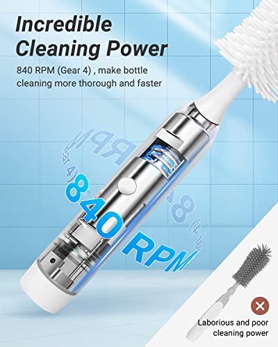 Electric Bottle Brush Set, Baby Bottle Cleaner Brush with Replaceable Brush Head, Electric Baby Bottle Brush for Water/Milk Bottles Cleaning, Water Bottle Cleaner for Pregnant Women,New Moms