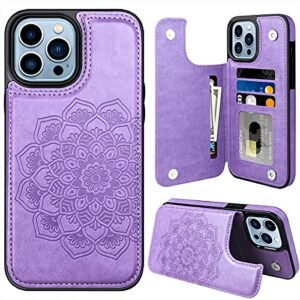 mmhuo for iphone 14 pro max case with card holder, flower magnetic back flip case for iphone 14 pro max wallet case for women, protective case phone case for iphone 14 pro max,purple