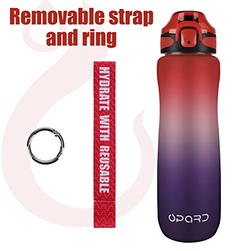 Opard 32oz Sports Water Bottle with Motivational Time Marker & Leak Proof Flip Top Lid, BPA Free Reusable Tritan for Gym and Outdoor