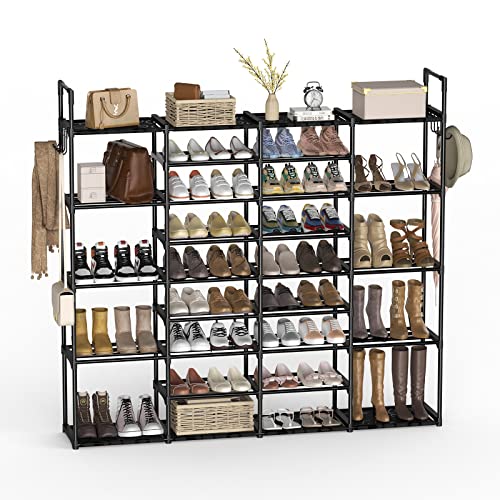 WEXCISE Large Shoe Rack Organizer 9 Tiers 4 Rows for 64-72 Pairs Shoe and Boots, Tall shoe storage Metal Shoe Organizer garage shoe storage Black for Entryway, Closet, Bedroom, Hallway