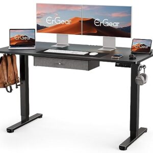 ErGear Electric Standing Desk with Drawer, Adjustable Height Sit Stand Up Desk, Home Office Desk Computer Workstation, 55x28 Inches, Black