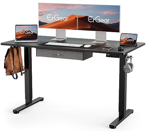 ErGear Electric Standing Desk with Drawer, Adjustable Height Sit Stand Up Desk, Home Office Desk Computer Workstation, 55x28 Inches, Black