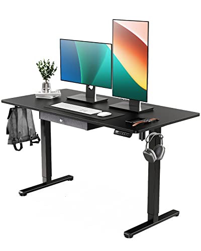 ErGear Electric Standing Desk with Drawer, Adjustable Height Sit Stand Up Desk, Home Office Desk Computer Workstation, 55x28 Inches, Black