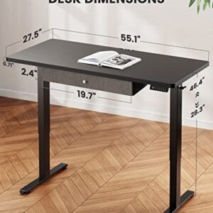 ErGear Electric Standing Desk with Drawer, Adjustable Height Sit Stand Up Desk, Home Office Desk Computer Workstation, 55x28 Inches, Black