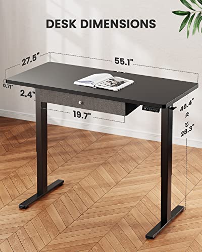 ErGear Electric Standing Desk with Drawer, Adjustable Height Sit Stand Up Desk, Home Office Desk Computer Workstation, 55x28 Inches, Black