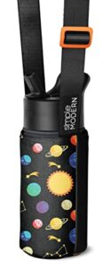 simple modern kid's water bottle carrier sling with adjustable strap | bottle holder crossbody bag for walking, hiking and school | summit collection | solar system