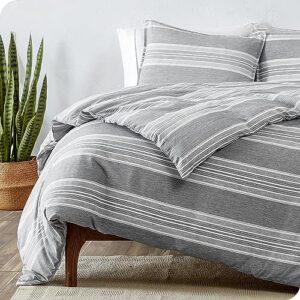 bare home queen size - premium 1800 super soft duvet covers collection - lightweight, soft textured bedding duvet cover (queen, stripe - heathered charcoal)