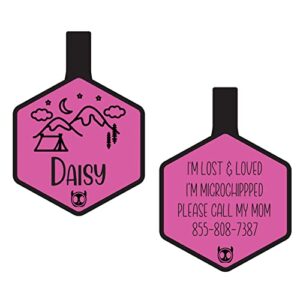 silicone silent dog tag personalized with 5 lines of custom deep engraved durable soundless pet id name tag hexagon pink