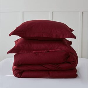 Simple&Opulence French Linen Duvet Cover Set - Queen Size(88" x 92")- 3 Pieces (1 Comforter Cover,2 Pillowcases)- Natural Flax Cotton Blend-Solid Color Breathable Farmhouse Bedding-Burgundy