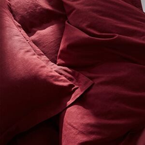 Simple&Opulence French Linen Duvet Cover Set - Queen Size(88" x 92")- 3 Pieces (1 Comforter Cover,2 Pillowcases)- Natural Flax Cotton Blend-Solid Color Breathable Farmhouse Bedding-Burgundy