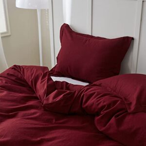 Simple&Opulence French Linen Duvet Cover Set - Queen Size(88" x 92")- 3 Pieces (1 Comforter Cover,2 Pillowcases)- Natural Flax Cotton Blend-Solid Color Breathable Farmhouse Bedding-Burgundy