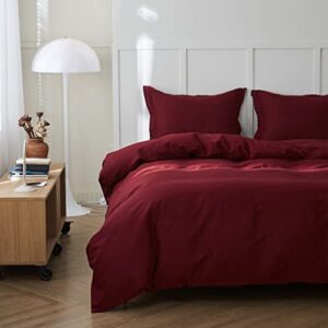 Simple&Opulence French Linen Duvet Cover Set - Queen Size(88" x 92")- 3 Pieces (1 Comforter Cover,2 Pillowcases)- Natural Flax Cotton Blend-Solid Color Breathable Farmhouse Bedding-Burgundy