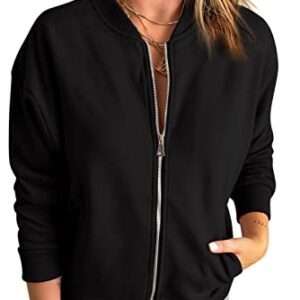 GeGekoko Womens Sweatshirt Long Sleeve Casual Loose Zip Up Jacket Outwear with Pockets Black