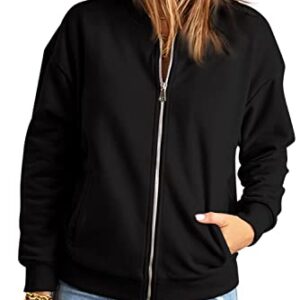 GeGekoko Womens Sweatshirt Long Sleeve Casual Loose Zip Up Jacket Outwear with Pockets Black