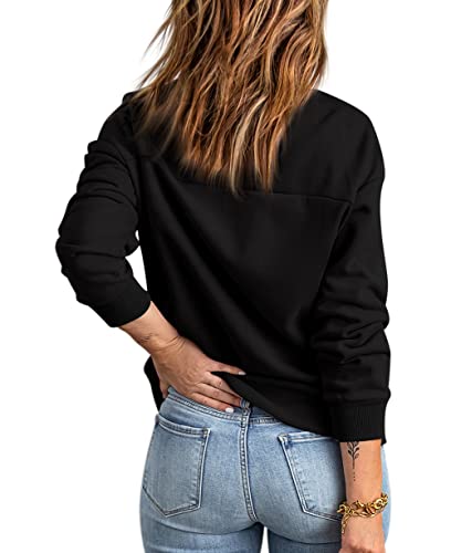 GeGekoko Womens Sweatshirt Long Sleeve Casual Loose Zip Up Jacket Outwear with Pockets Black