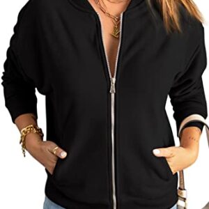 GeGekoko Womens Sweatshirt Long Sleeve Casual Loose Zip Up Jacket Outwear with Pockets Black