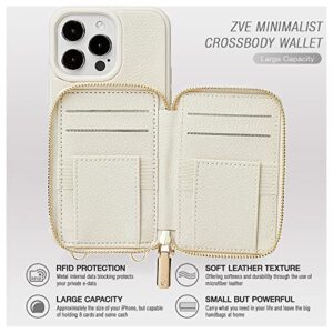 ZVE iPhone 14 Pro Max Wallet Case Crossbody, Card Holder Phone Purse with Wrist Strap, RFID Blocking Zipper Cover for Women Compatible with iPhone 14 Pro Max, 6.7"- Beige