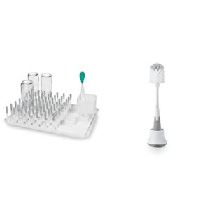 oxo tot bottle drying rack, gray, 1 count (pack of 1) & tot bottle brush with nipple cleaner and stand - gray