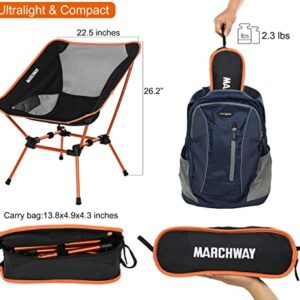 MARCHWAY Ultralight Folding Camping Chair, Heavy Duty Portable Compact for Outdoor Camp, Travel, Beach, Picnic, Festival, Hiking, Lightweight Backpacking (Orange)