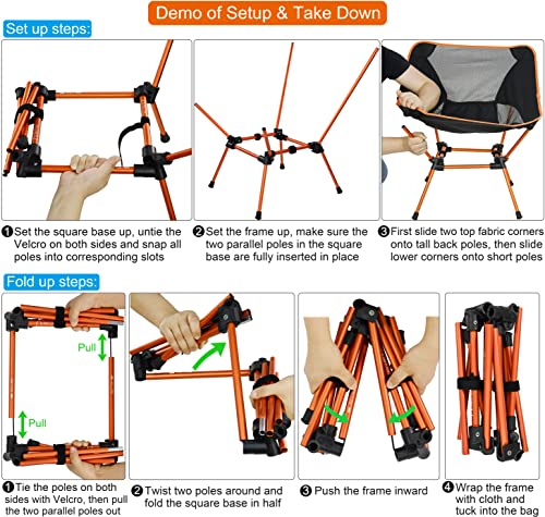 MARCHWAY Ultralight Folding Camping Chair, Heavy Duty Portable Compact for Outdoor Camp, Travel, Beach, Picnic, Festival, Hiking, Lightweight Backpacking (Orange)