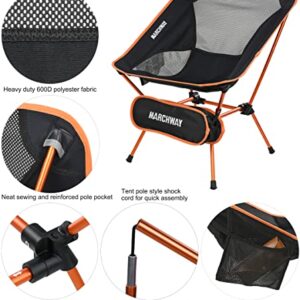 MARCHWAY Ultralight Folding Camping Chair, Heavy Duty Portable Compact for Outdoor Camp, Travel, Beach, Picnic, Festival, Hiking, Lightweight Backpacking (Orange)