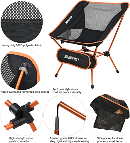 MARCHWAY Ultralight Folding Camping Chair, Heavy Duty Portable Compact for Outdoor Camp, Travel, Beach, Picnic, Festival, Hiking, Lightweight Backpacking (Orange)