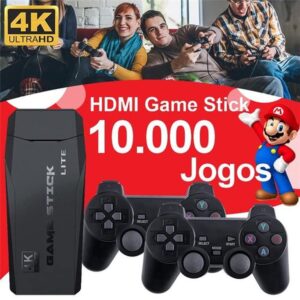 CONSOLE GAME STICK MINI RETRO 4K 10000+ JOGOS 2 CONTROLE SEM FIO PS1