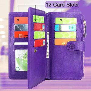 Harryshell Compatible with iPhone 14 Pro Max 6.7 inch 5G 2022 Wallet Case Detachable Magnetic Cover Zipper Cash Pocket Multi Card Slots Holder Wrist Strap Lanyard (Floral Purple)