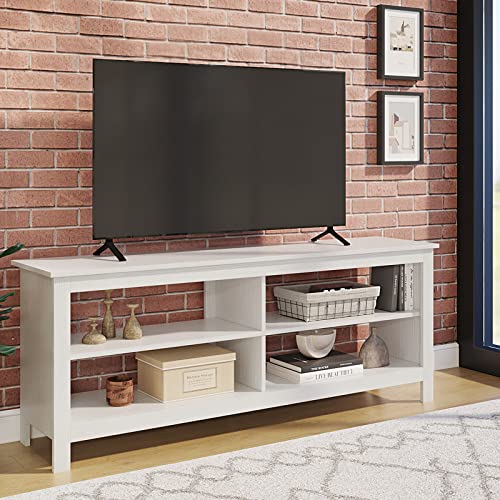 Panana TV Stand 6 Cubby Television Stands Cabinet 6 Open Media Storagefor TVs up to 80 Inches, 70 Inch (55 Inches White)