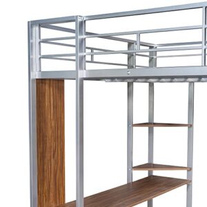 Harper & Bright Designs Full Size Loft Bed with Desk, Heavy Duty Metal Loft Bed Full with Shelves, Full Loft Bed Frame for Kids,Teens, No Box Spring Needed,Silver