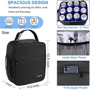 BOOEUDI Lunch box, Lunch Bag, lunch box for men, Reusable Portable Lunch Bag for Women, Durable Adults Tote Bag Lunchbox for Office, Work, Beach, Fishing, Picnic, Travel, Black