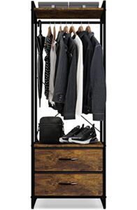sorbus clothing rack with drawers - clothes stand dresser - wood top, steel frame, & fabric drawers - tall closet storage organizer - stand alone garment rack for hanging shirts, dresses, & jackets