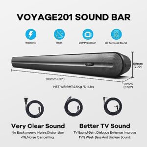 Heymell 150W 2.0ch Soundbar for TV, 3D Surround Sound Bars for TV, 6X Speakers Bluetooth Soundbar Built in Subwoofer, Clear Sound No Noise TV Speakers Sound Bar HDMI ARC Optical AUX Voyage201